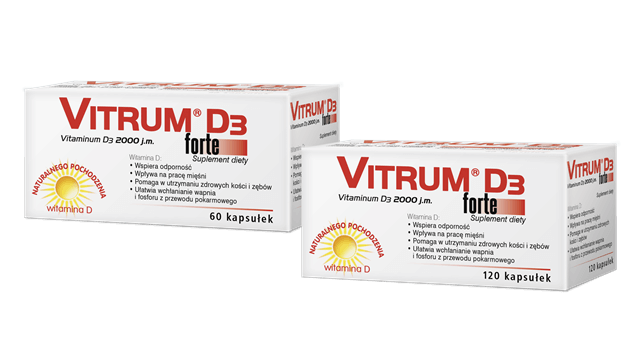 Vitrum D3 Forte 2000 j.m., kapsułki z witaminą D3 wspierającą odporność, 60 szt.