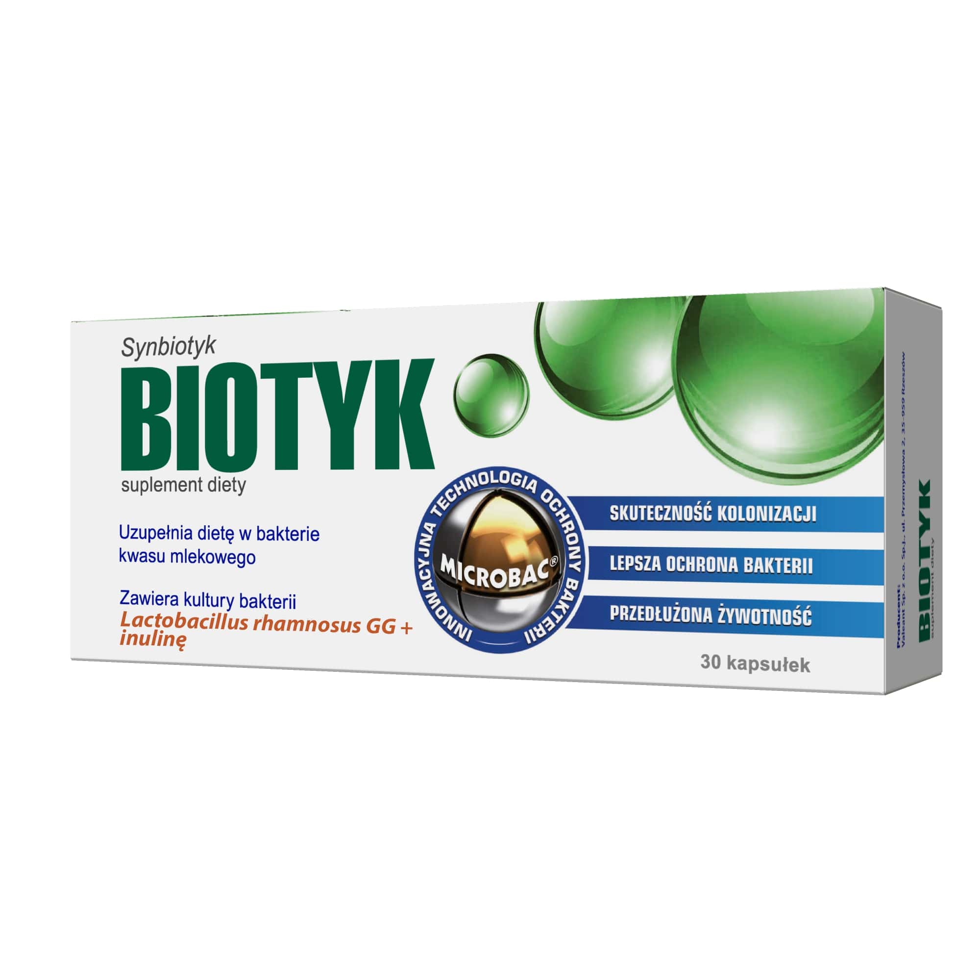 Biotyk kapsułki ze składnikami uzupełniającymi dietę w bakterie kwasu mlekowego, 30 szt.