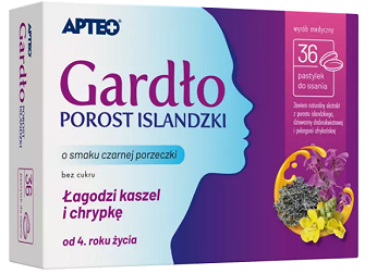 Apteo Gardło Z Porostem Islandzkim, czarna porzeczka, 36 pastylek do ssania