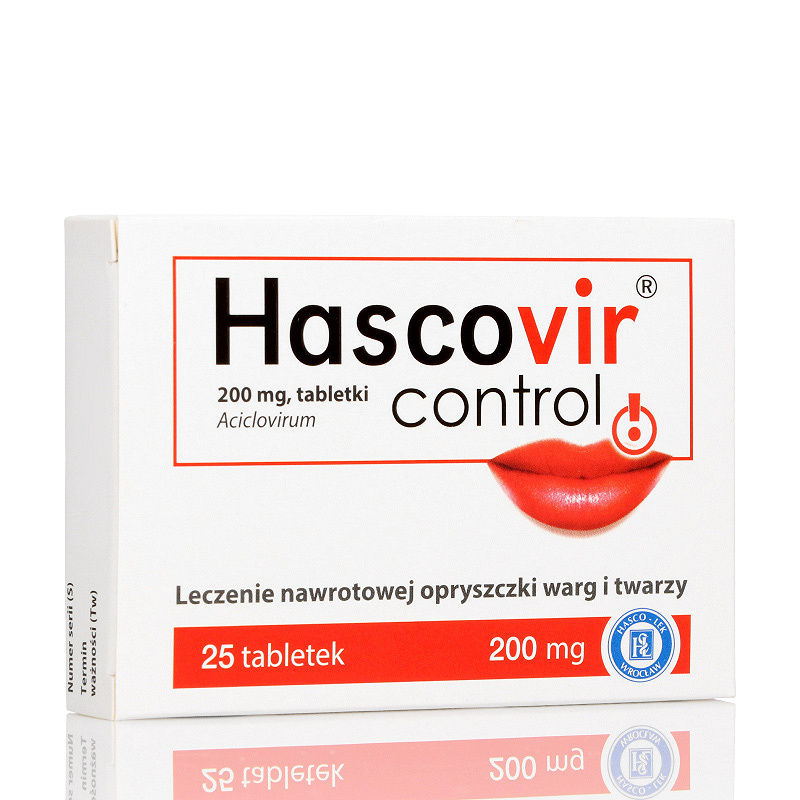 Hascovir Control, tabletki na nawrotową opryszczkę warg i twarzy, 25 szt.