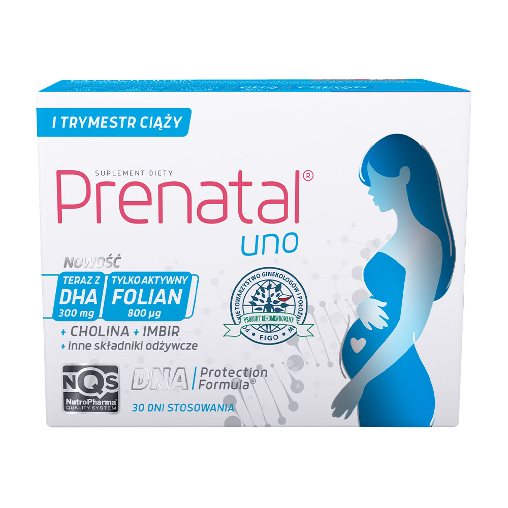 Prenatal UNO kapsułki zawierające witaminy z DHA dla kobiet w 1. trymestrze ciąży, 30 kaps. + 30 kaps. 
