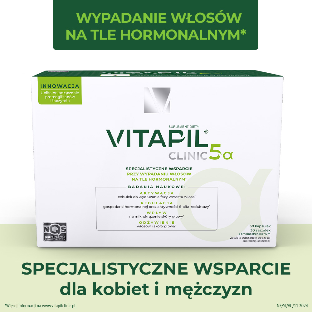 Vitapil Clinic 5α, zestaw zawierający składniki przeciw wypadaniu włosów o smaku ananasowym, 60 szt. + 30 szt.