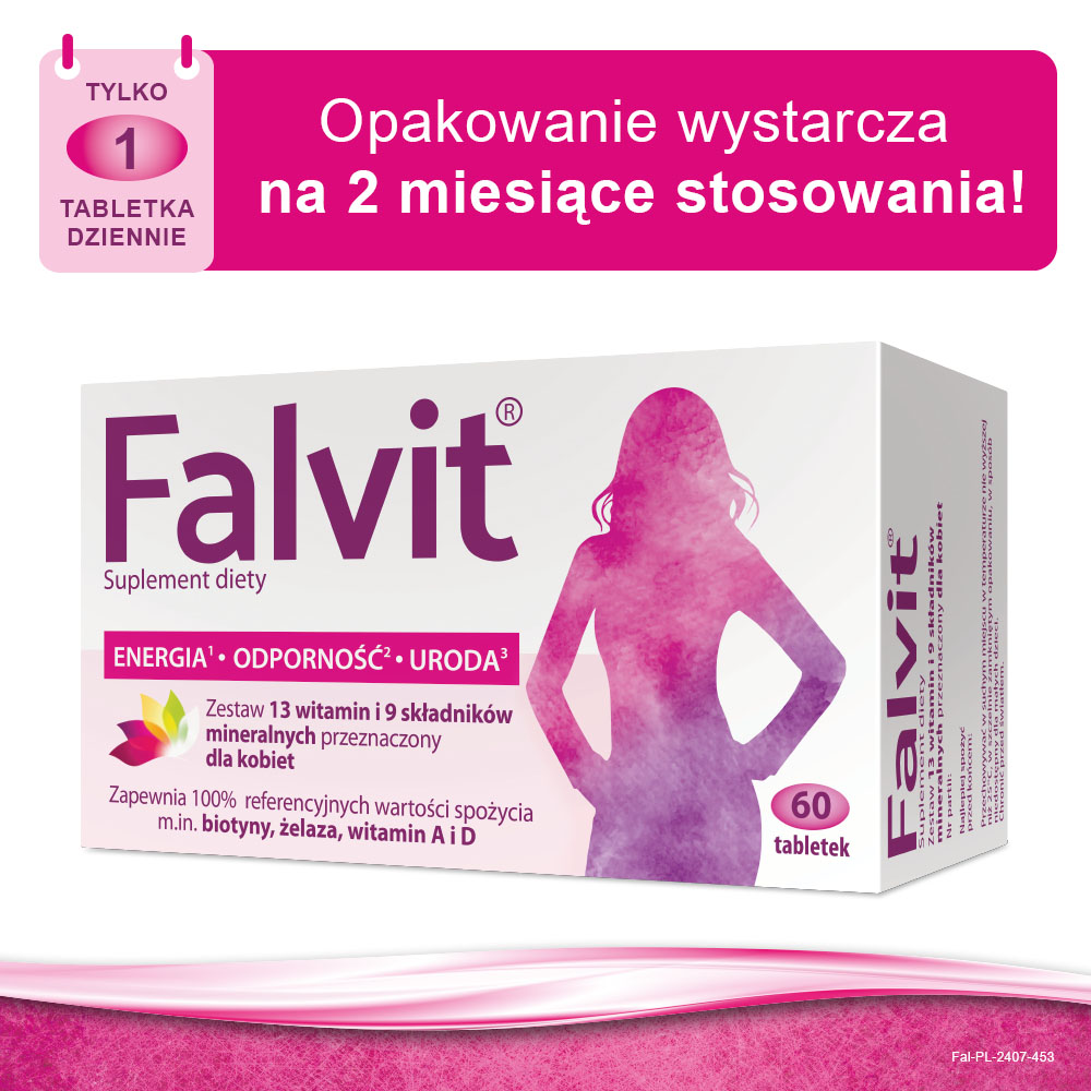 Falvit, tabletki z kompleksowym zestawem składników i witamin dla kobiet, 60 szt.