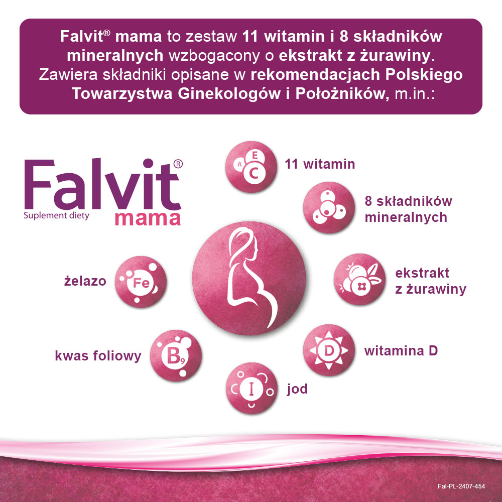 Falvit mama, tabletki z zestawem składników i witamin dla kobiet w ciąży i karmiących, 60 szt.