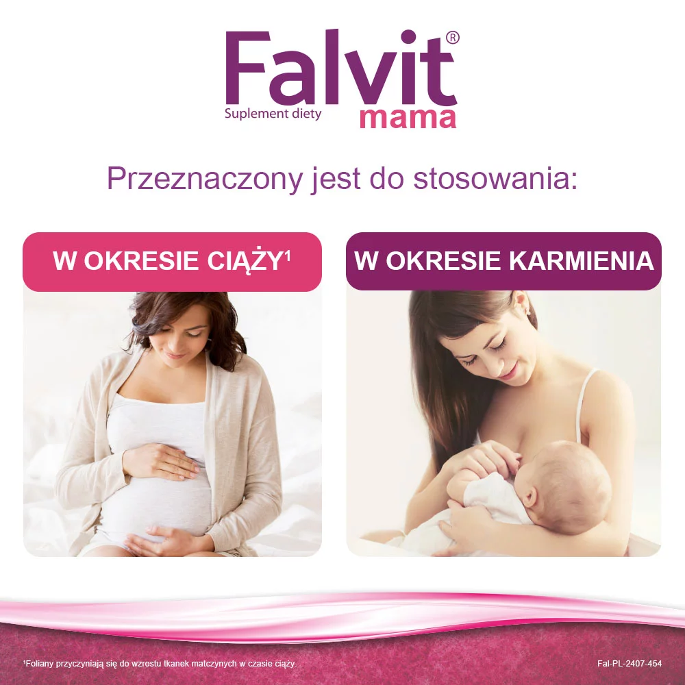 Falvit mama, tabletki z zestawem składników i witamin dla kobiet w ciąży i karmiących, 60 szt.