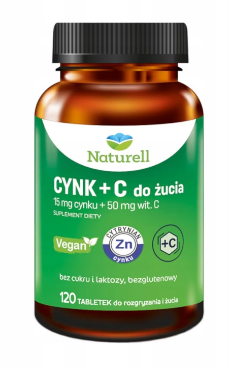 Naturell Cynk + C, tabletki do żucia i rozgryzania 120 szt.