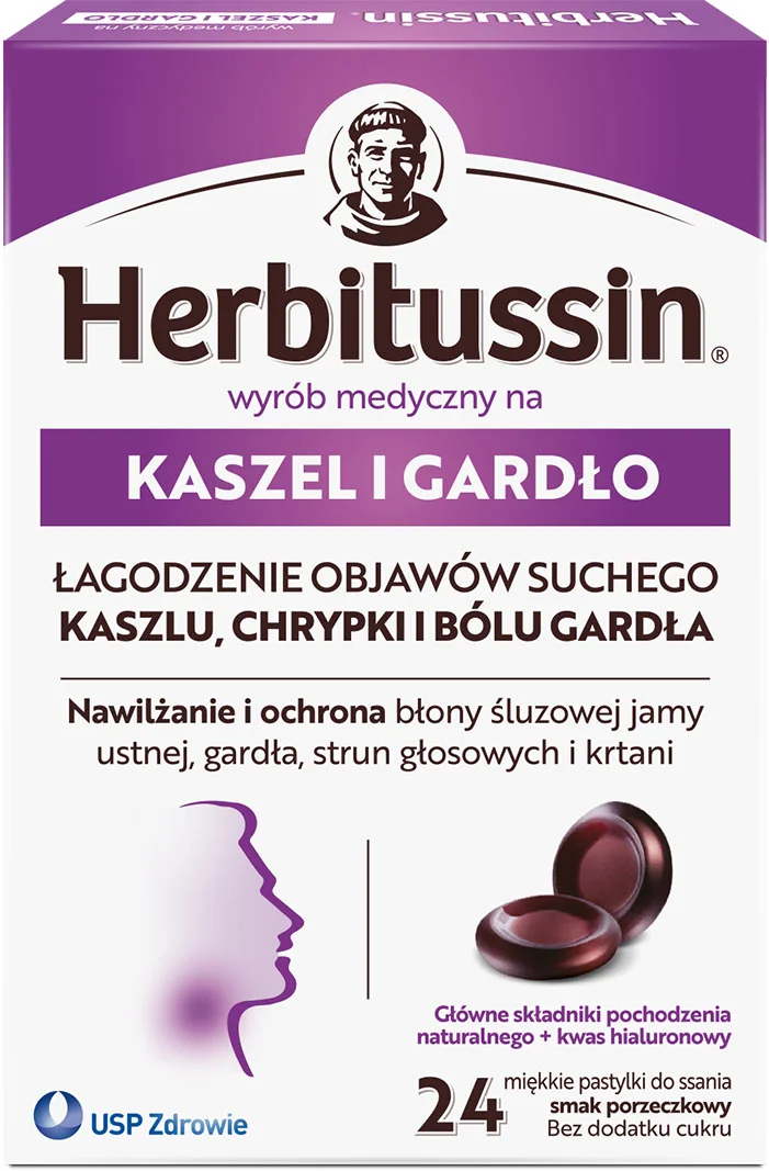 Herbatussin kaszel i gardło 24 pastylki do ssania, smak porzeczkowy
