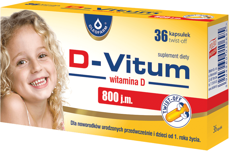 D-Vitum witamina D 800 j.m., kapsułki twist-off dla noworodków i dzieci od 1. roku życia, 36 szt.