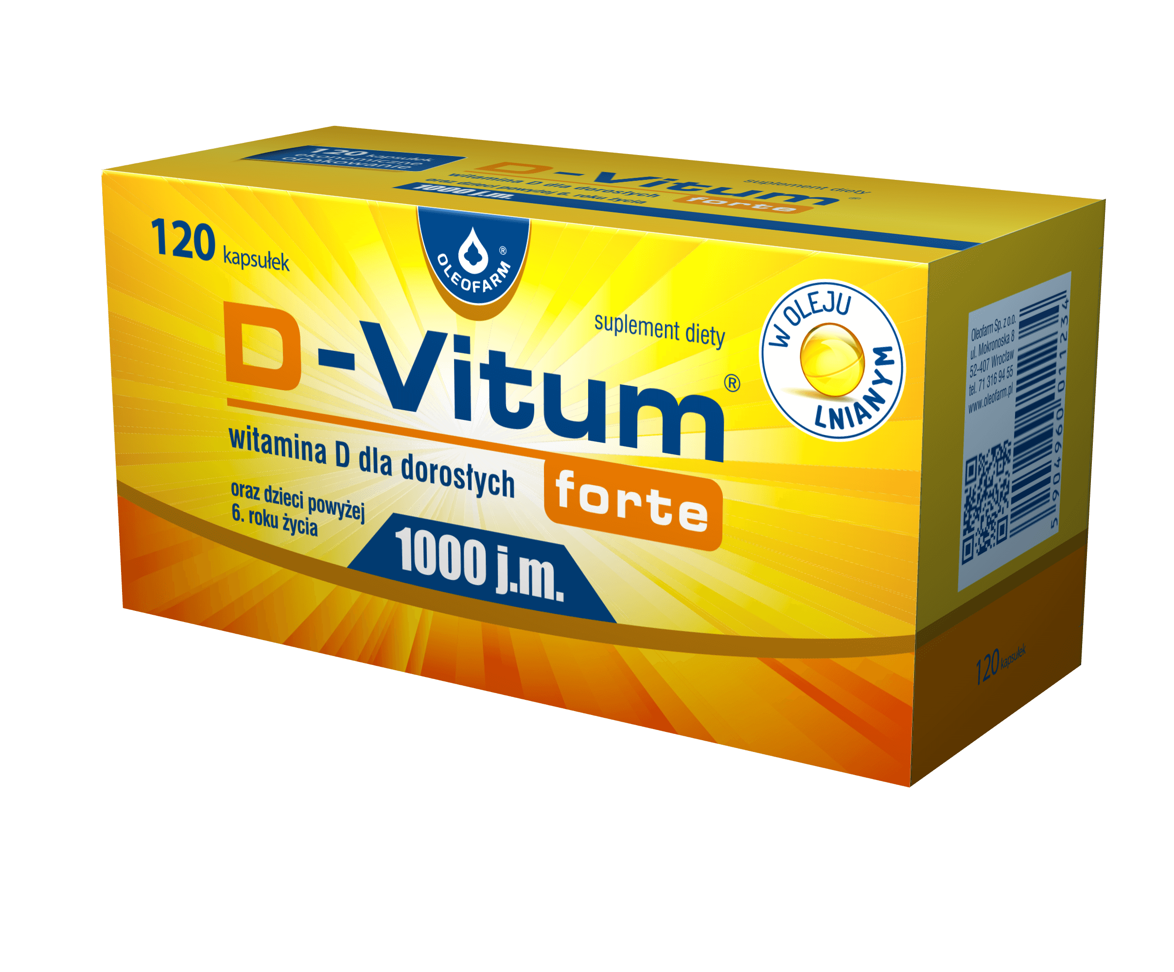 D-Vitum forte 1000 j.m., kapsułki z witaminą D, 120 szt.