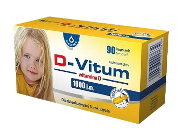 D-Vitum 1000 j.m., kapsułki twist-off z witaminą D dla dzieci powyżej 3. roku życia, 90 szt.