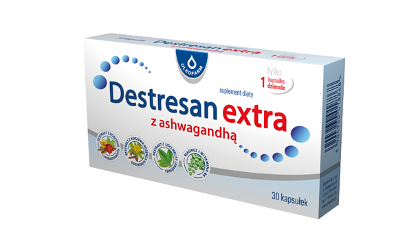 Destresan extra z ashwagandhą kapsułki ze składnikami wspomagającymi funkcjonowanie układu nerwowego, 30 szt.