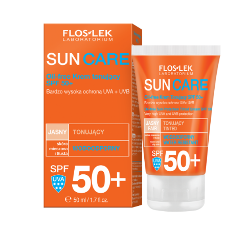 FLOSLEK Flos-Lek Sun Care Oil Free, krem tonujący do skóry mieszanej i tłustej, SPF 50, 50 ml