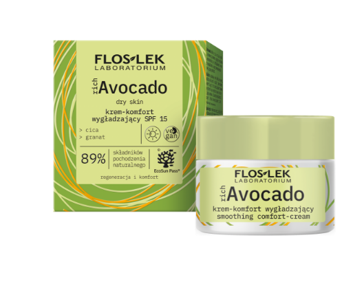 FLOSLEK Flos-Lek Rich Avocado, Creme glättend, SPF 15, 50 ml — Inhaltsstoffe i ocena