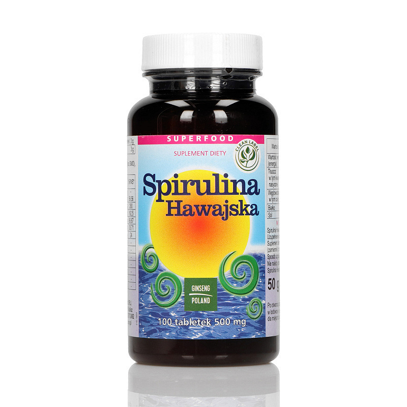 Spirulina Hawajska, tabletki ze składnikami uzupełniającymi dietę w białko, 100 szt.