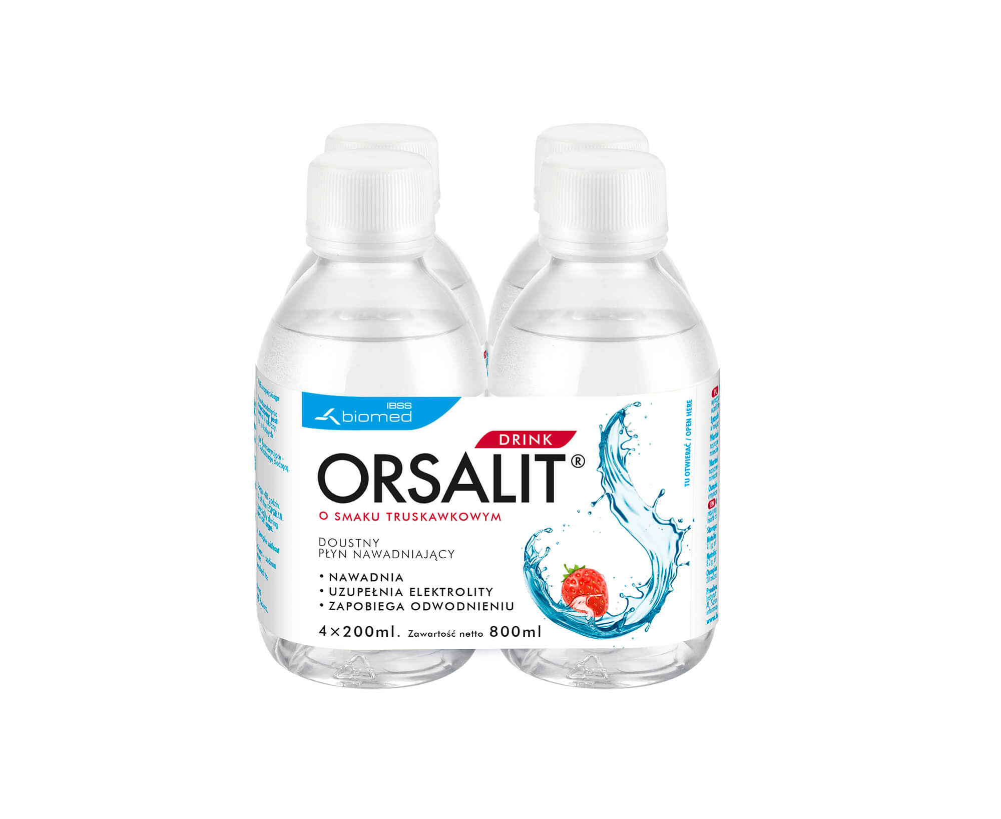ORSALIT DRINK, płyn nawadniający o smaku truskawkowym, 4 butelka 200 ml