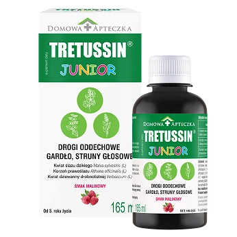 Tretussin Junior, płyn ze składnikami wspomagającymi drogi oddechowe, 165 ml