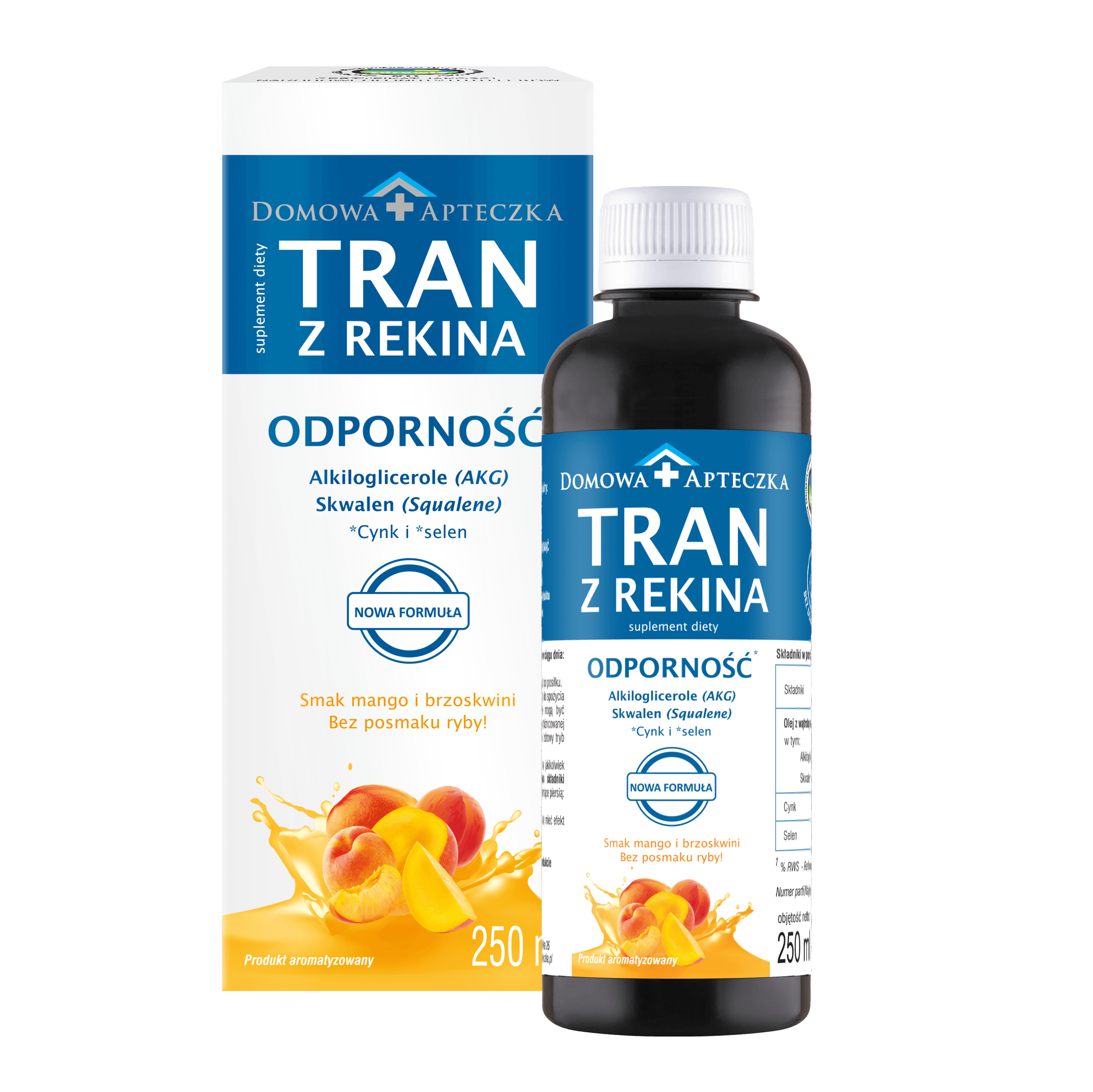 Tran z rekina Nowy Skład płyn o smaku mango i brzoskwini, 250 ml