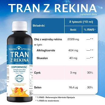 Tran z rekina Nowy Skład, płyn o smaku mango i brzoskwini, 250 ml