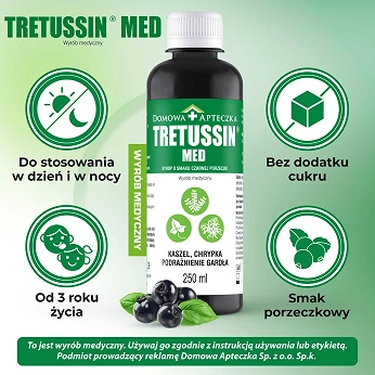 Tretussin Med, syrop łagodzący objawy zakażenia górnych dróg oddechowych, 250 ml