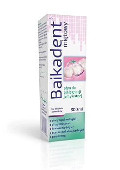 Baikadent miętowy, płyn na afty, stany zapalne, krwawienie dziąseł, butelka 300 ml