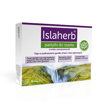 Islaherb , pastylki do ssania na ból gardła o smaku czarnej porzeczki, 36 szt.