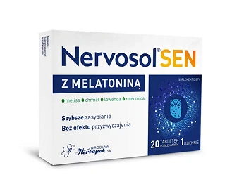 Nervosol Sen z melatoniną, tabletki ze składnikami wspierającymi zasypianie i wspomagają zdrowy sen, 20 szt.