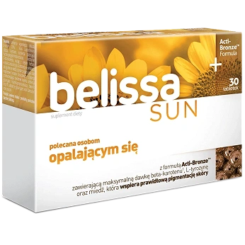 Belissa Sun, tabletki ze składnikami wspomagającymi skórę podczas opalania, 30 szt.
