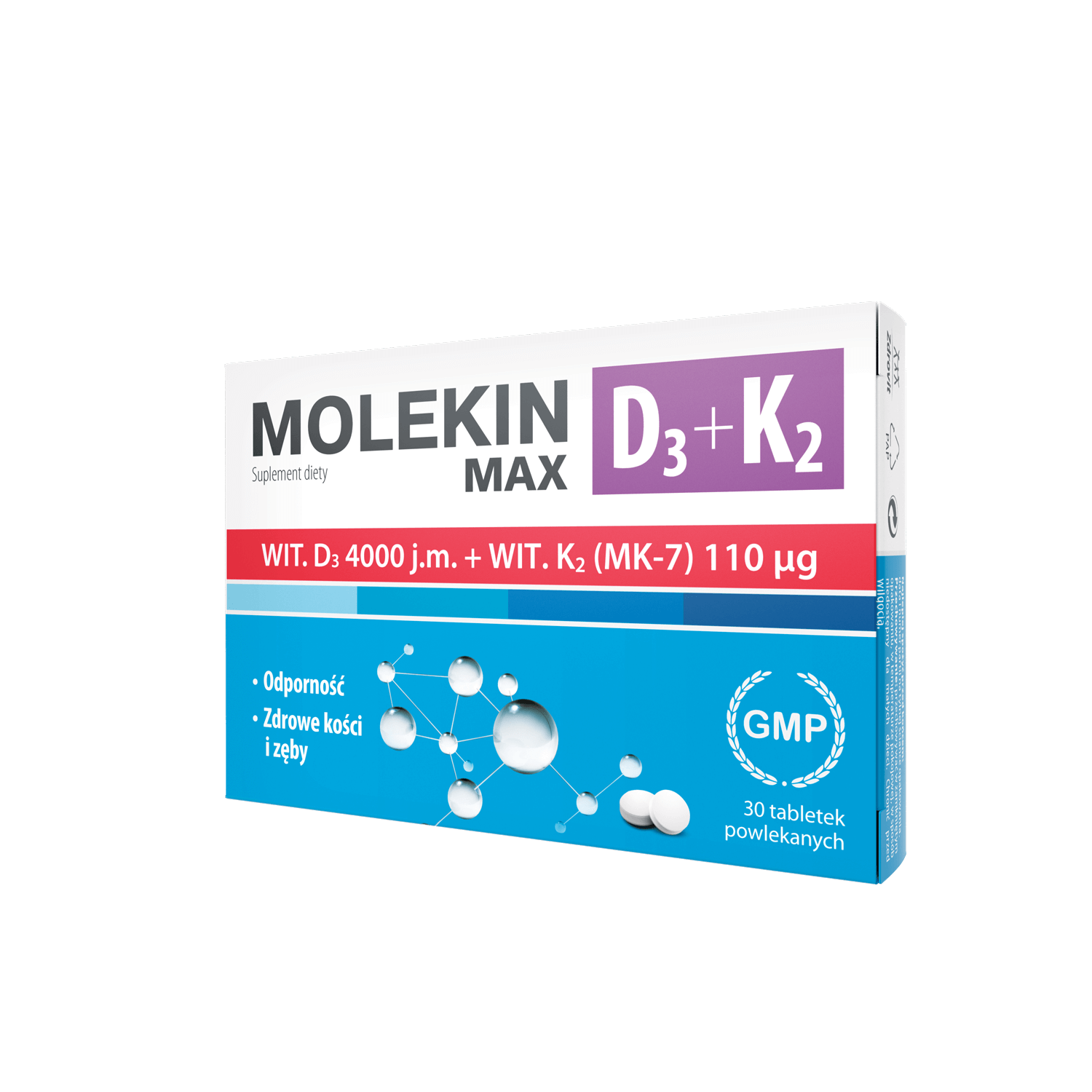 Molekin D3 + K2 Max tabletki ze składnikami na odporność, zdrowe kości i zęby, 30 szt.