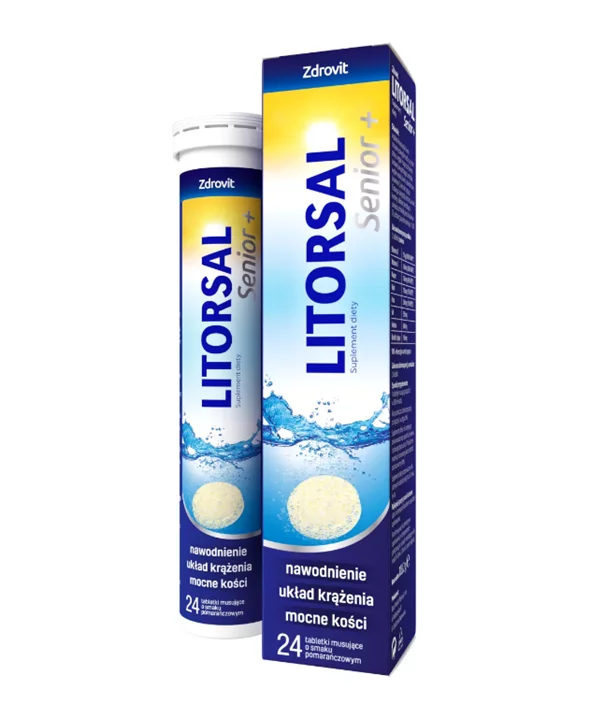 Litorsal Senior+, tabletki musujące z elektrolitami i minerałami, nawadniające, 24 szt