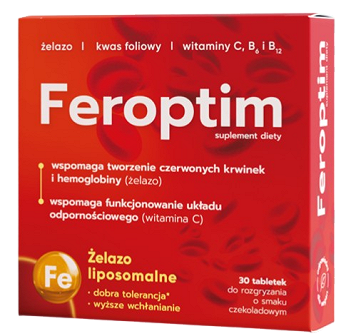 Feroptim, 30 tabletek do rozgryzania o smaku czekoladowym