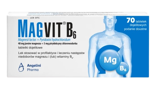 Magvit B6 tabl.dojelit. 48mg +5mg 70 tabletek dojelitowych