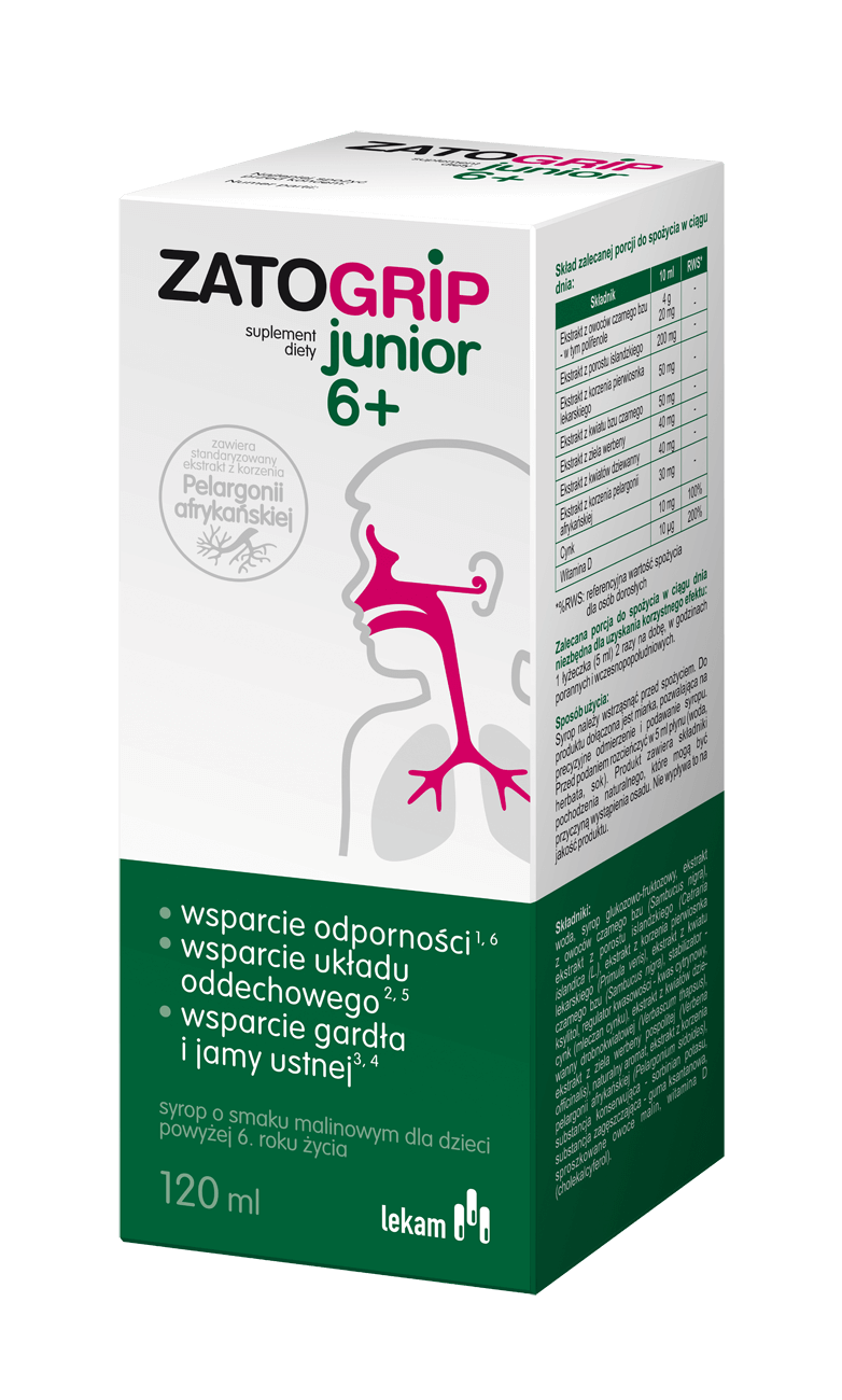 Zatogrip junior 6+, syrop, o smaku malinowym, 120 ml