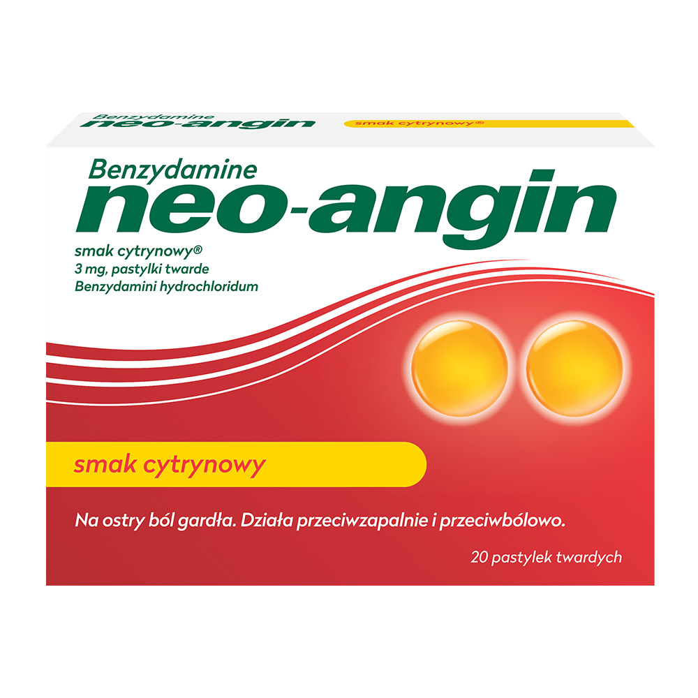 Benzydamine Neo-Angin, 20 pastylek do ssania, cytrynowe