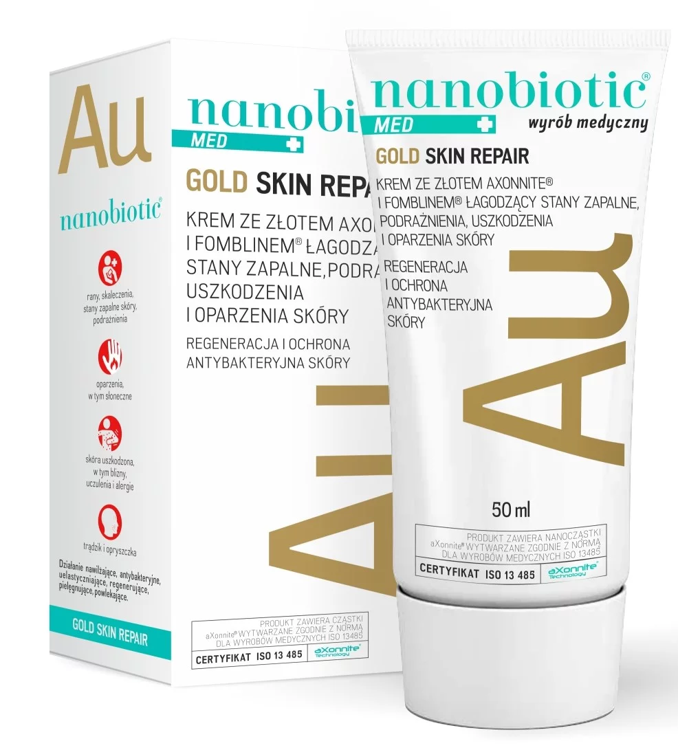 Nanobiotic Gold Skin Repair, krem łagodzący ze złotem, 50 ml