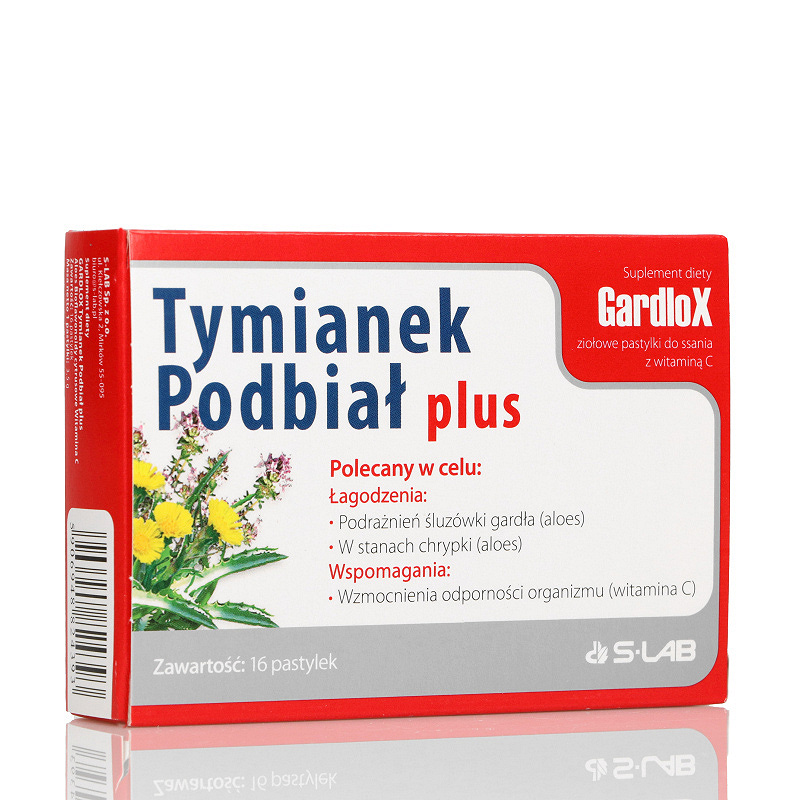 Tymianek i Podbiał plus, pastylki ze składniakmi łagodzącymi podrażnienia gardła i chrypkę, 16 szt.
