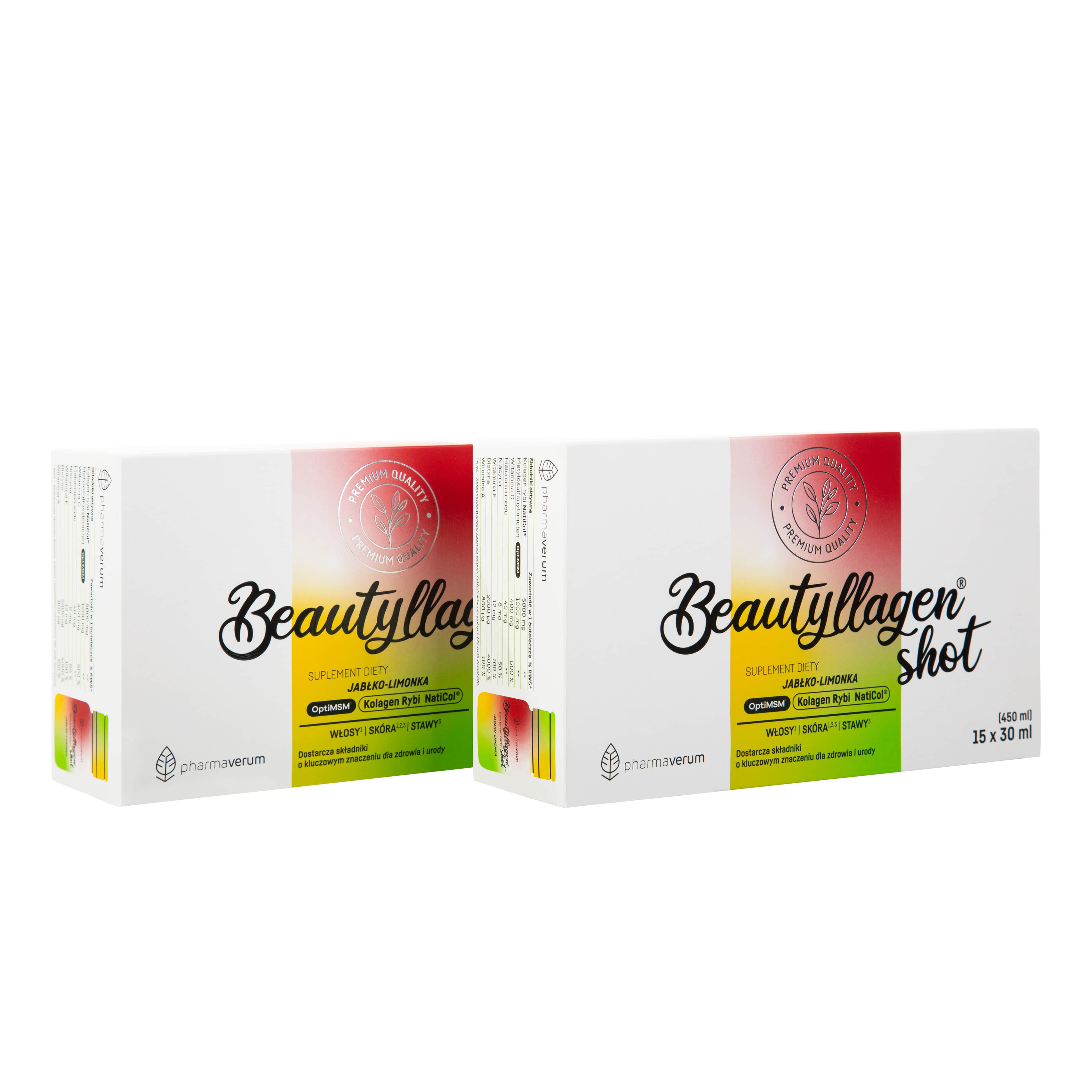 Beautyllagen Shot, 30 buteleczek x 30 ml, jabłko - limonka