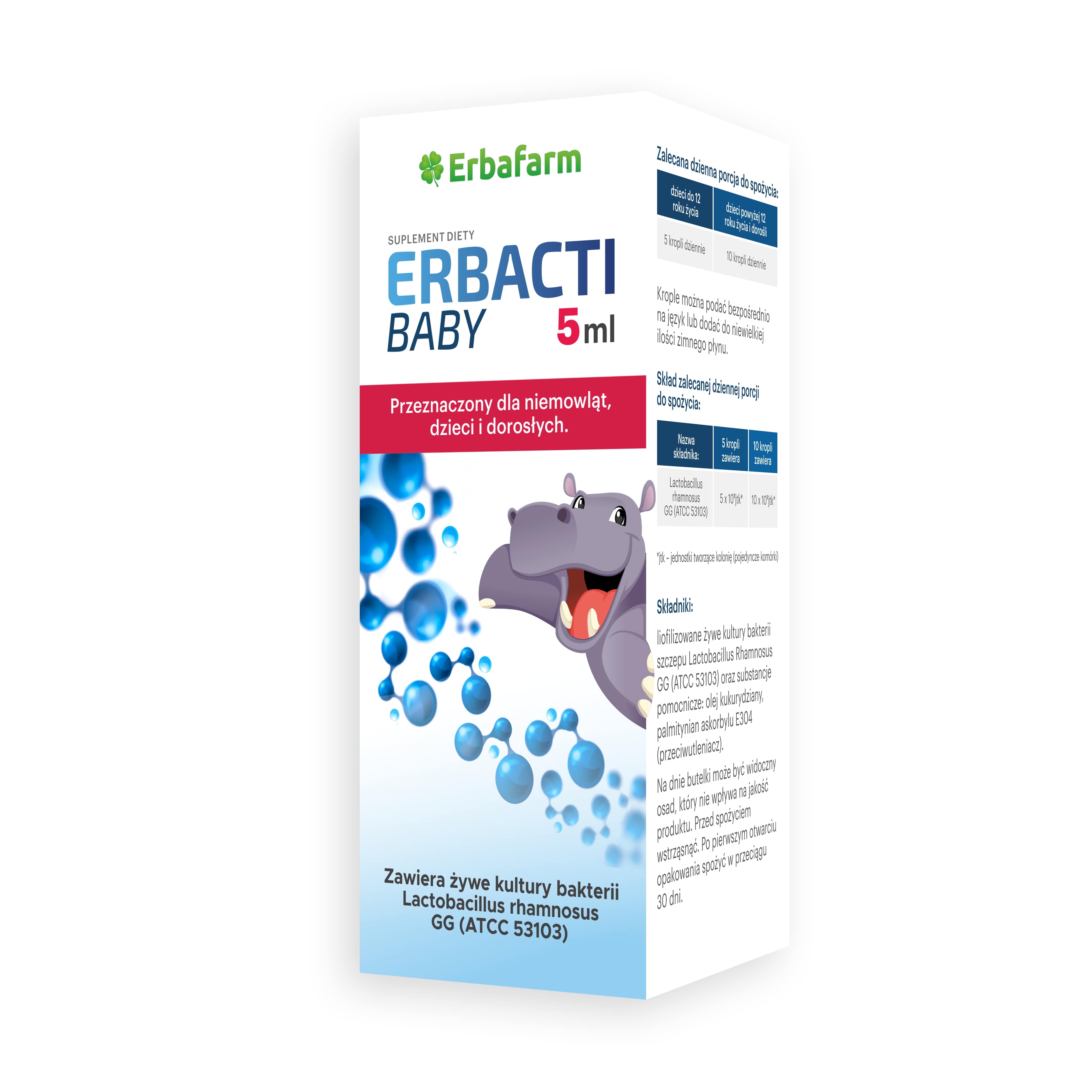 ErbactiBaby, krople doustne zawierające żywe kultury bakterii, 5 ml