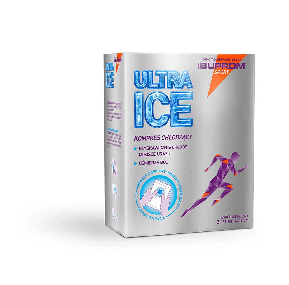Ultra Ice , kompres chłodzący miejsce urazu i uśmierzający ból, 14 cm x 18 cm, 2 szt.