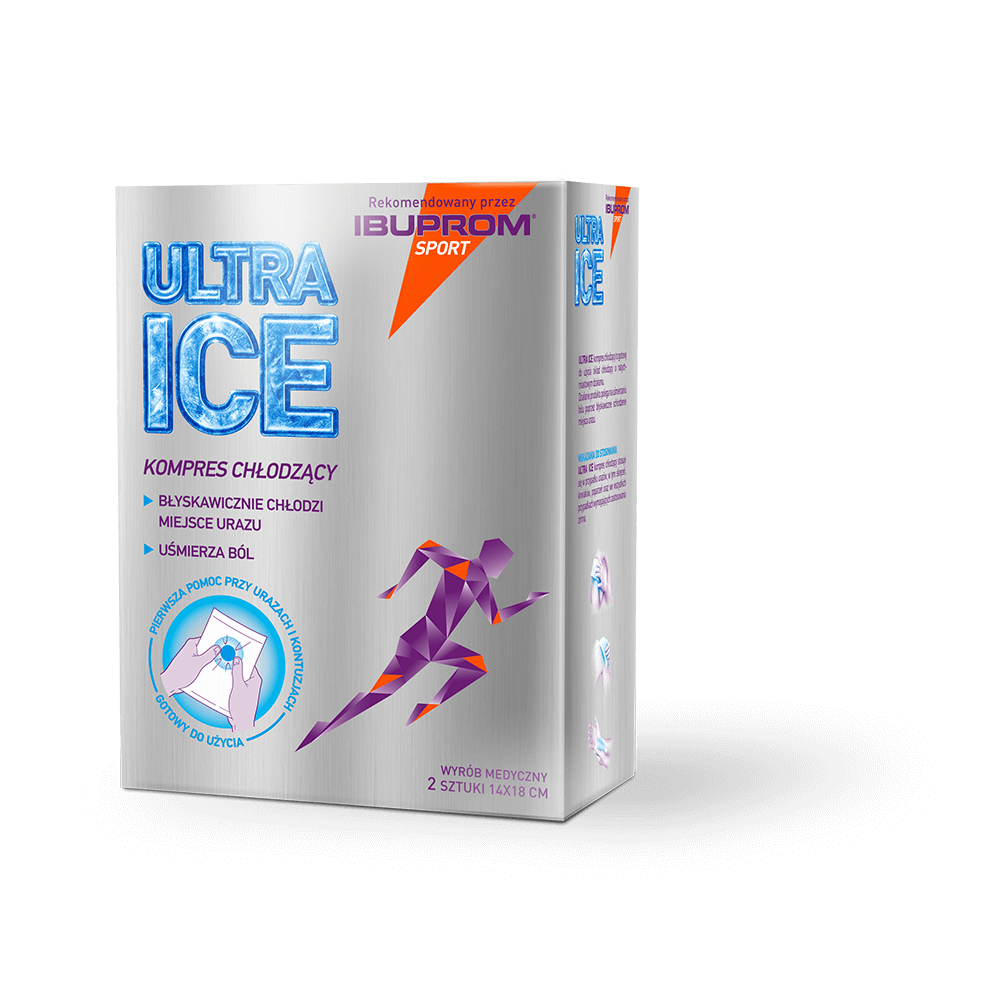Ultra Ice , kompres chłodzący miejsce urazu i uśmierzający ból, 14 cm x 18 cm, 2 szt.