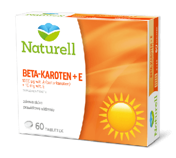 Naturell Beta-karoten + E , tabletki ze składnikami wspierającymi zdrową skórę i prawidłowe widzenie, 60 szt.