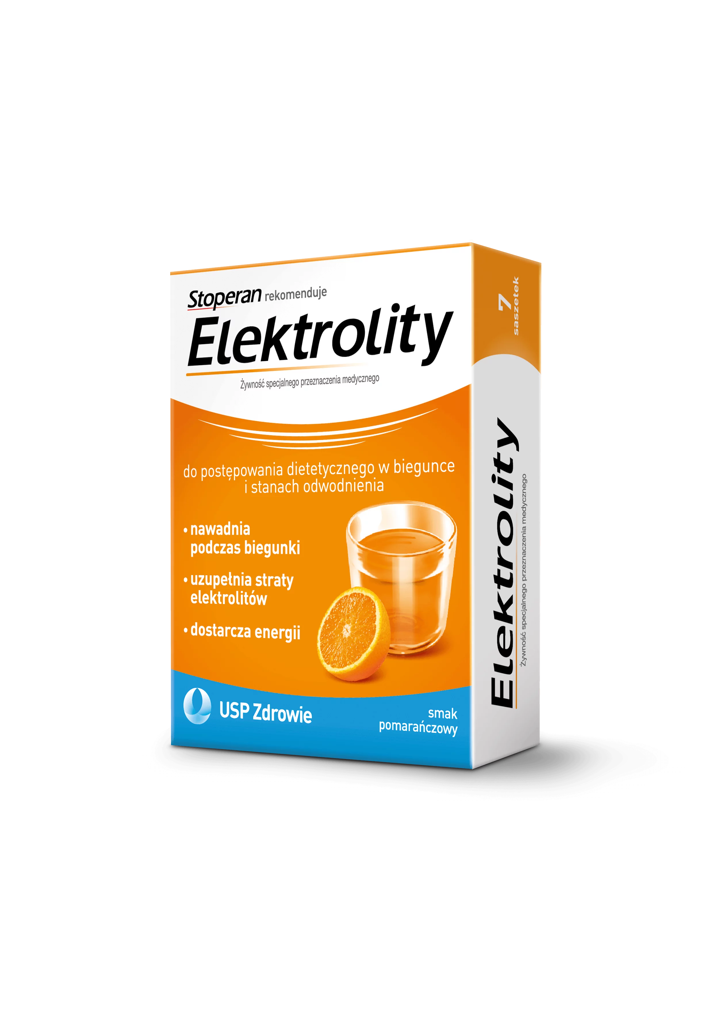 Elektrolity, proszek do stosowania przy biegunce o smaku pomarańczowym, 7 sasz.