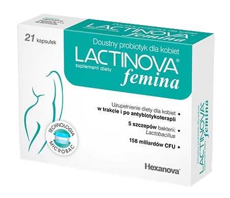 Lactinova Femina, kapsułki zawierające żywe kultury bakterii, 21 szt.