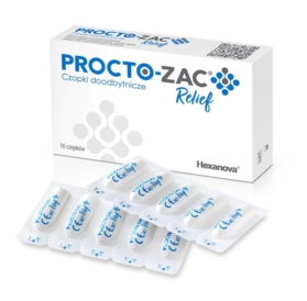 Procto-Zac Relief, czopki doodbytnicze do leczenia zaburzeń hemoroidalnych i zapalenia odbytu,,