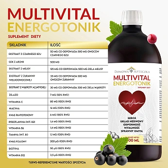 Multivital Energotonik , płyn ze składnikami wspierającymi serce i układ nerwowy, 1 l