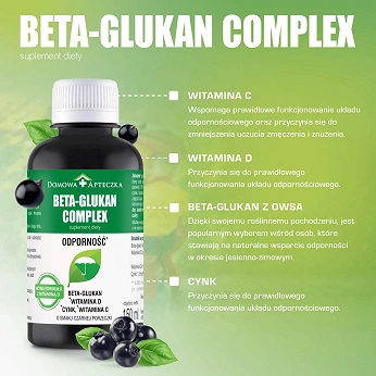 Beta-Glukan Complex , płyn z cynkiem i witaminą C o smaku czarnej porzeczki, 150 ml