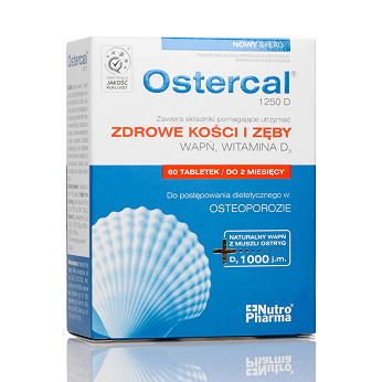 Ostercal 1250 D, tabletki ze składnikami pomagającymi utrzymać zdrowe kości i zęby, 60 szt.