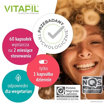 Vitapil z biotyną, przy wzmożonym wypadaniu włosów, 60 szt.