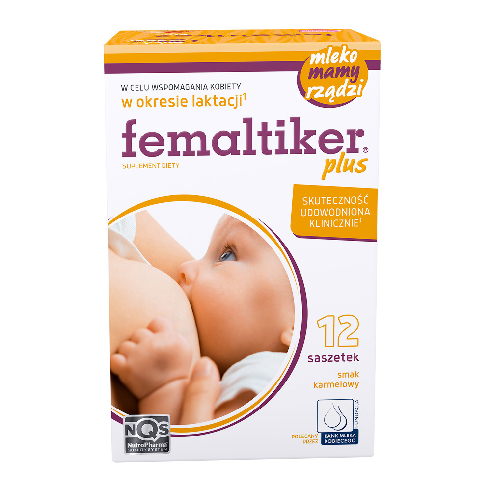 Femaltiker plus, wsparcie organizmu kobiety w okresie laktacji, smak karmelowy, 12 szt.