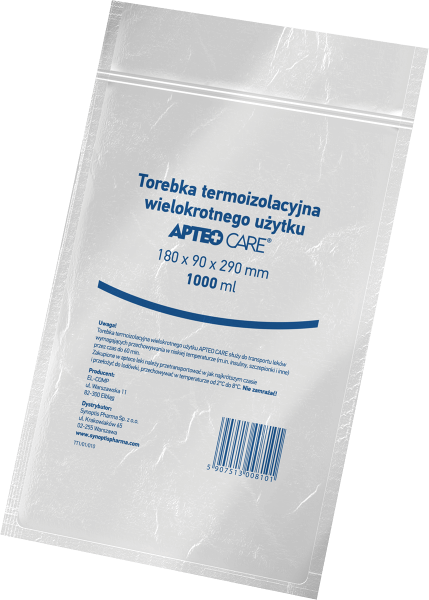 Torebka termoizolacyjna wielokrotnego użytku APTEO CARE transport leków wymagających przechowywania w niskiej temperaturze, 180 x 90 x 290 mm, 1 szt.