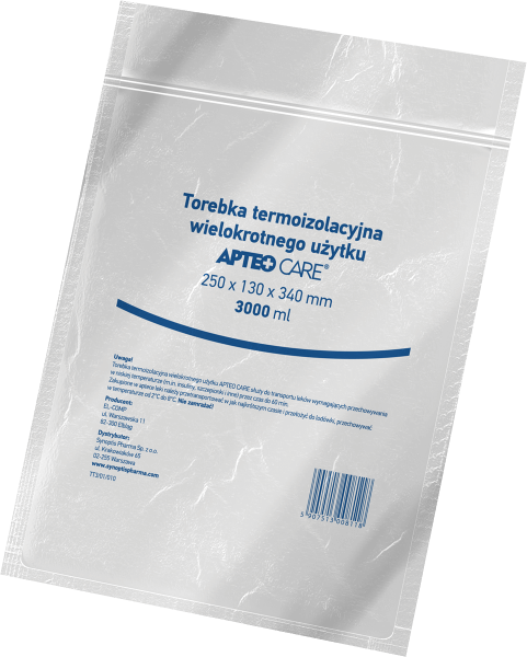 Torebka termoizolacyjna wielokrotnego użytku APTEO CARE, transport leków wymagających przechowywania w niskiej temperaturze, 250 x 130 x 340 mm, 1 szt.